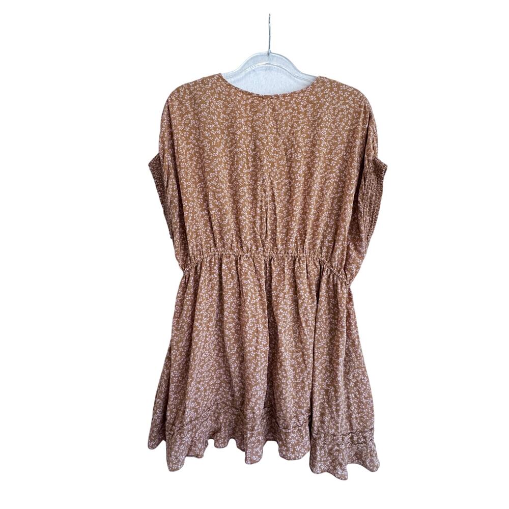 Free People Floral Mini Dress Boho Peasant adjustable pockets M cottagecore - Picture 7 of 9